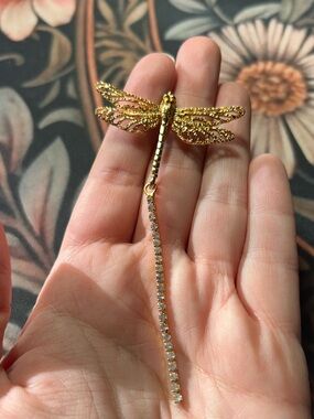 Zara Dragonfly Rhinestone Drop Earrings Gold Statement Dangle